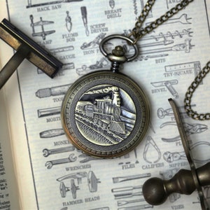 Mechanical Train Pocket Watch on Fob or Necklace Chain in Antiqued Brass image 8