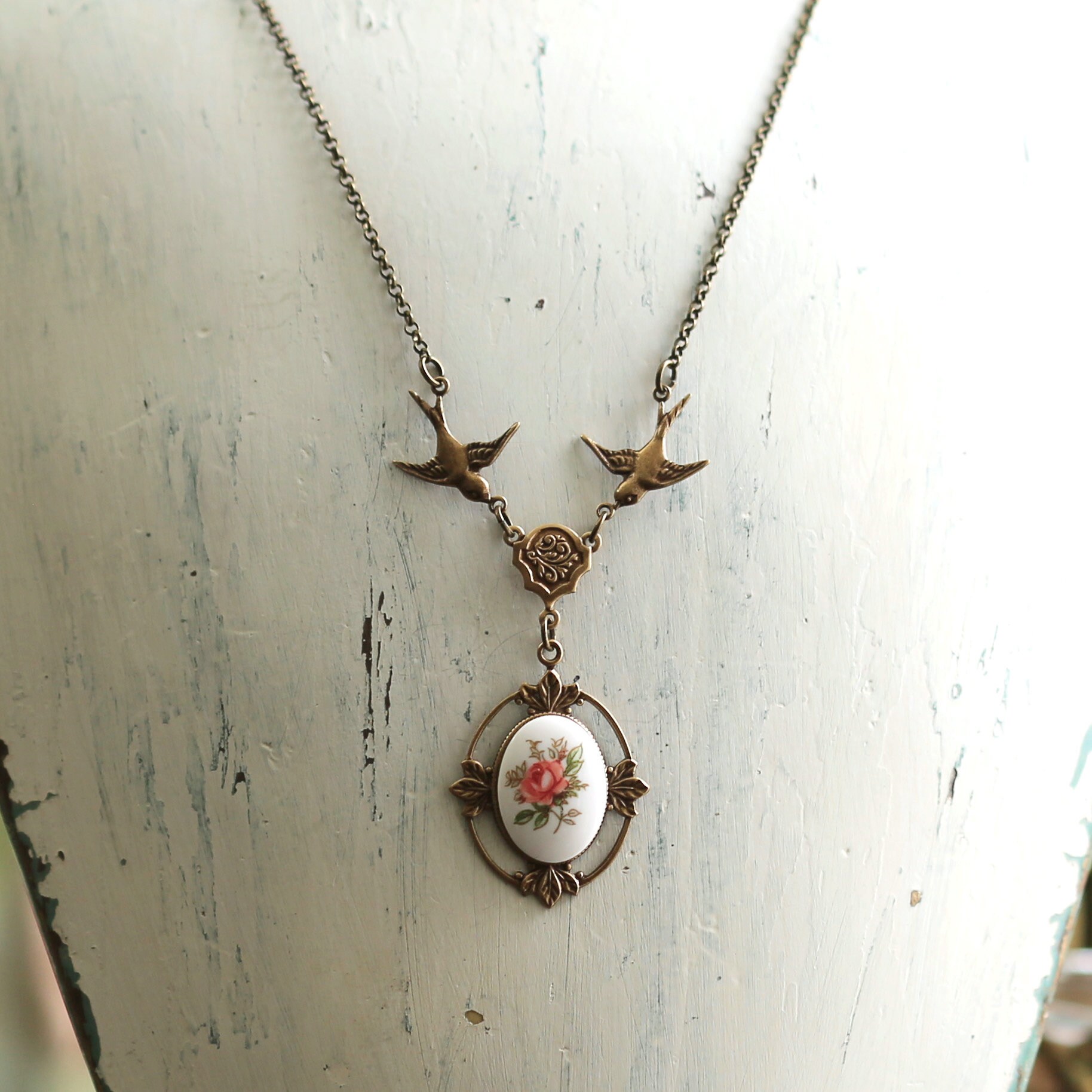 Vintage Flower Cameo Pendant Necklace in Silver or Bronze Etsy
