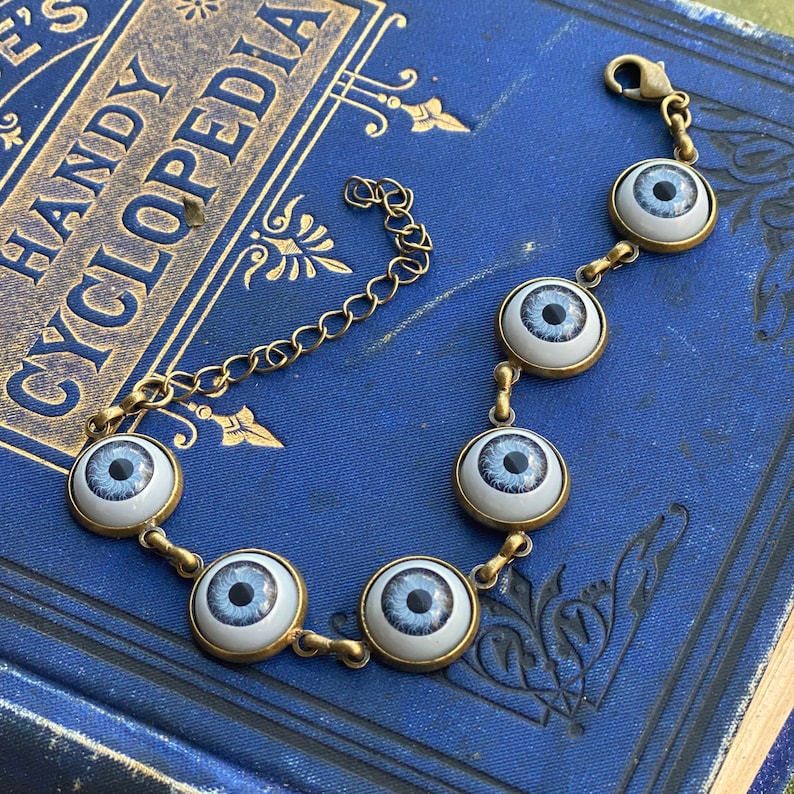 Eye Ball Bracelet in Antiqued Brass Choose Green Brown or Etsy