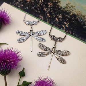 Dragonfly Garden Necklace Pendant in Brass or Silver