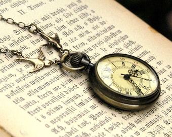 Vintage Style Pocket Watch Necklace - Choose from Four Styles: Owl, London Round, Two Time Zones or Pendula with Tassel