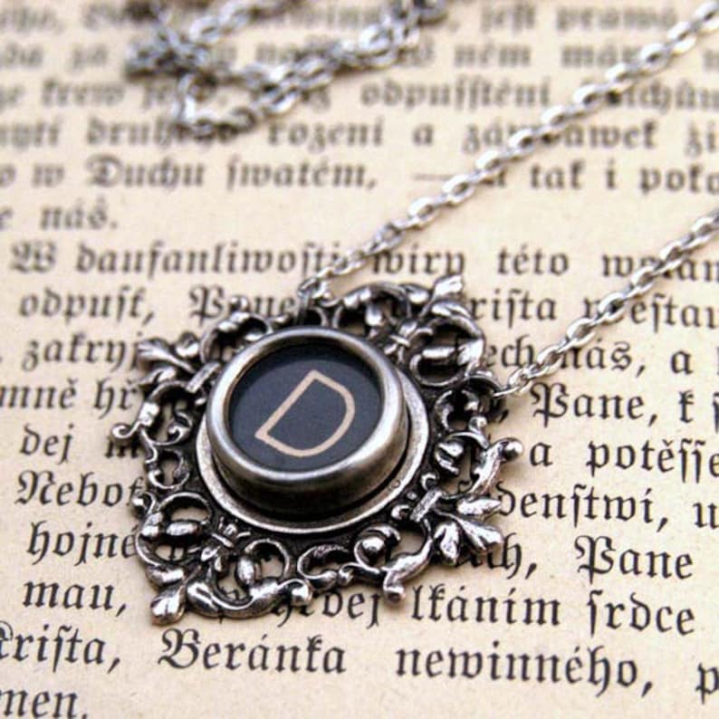 Filigree Typewriter Key Necklace Pick any Letter Number or Symbol image 8