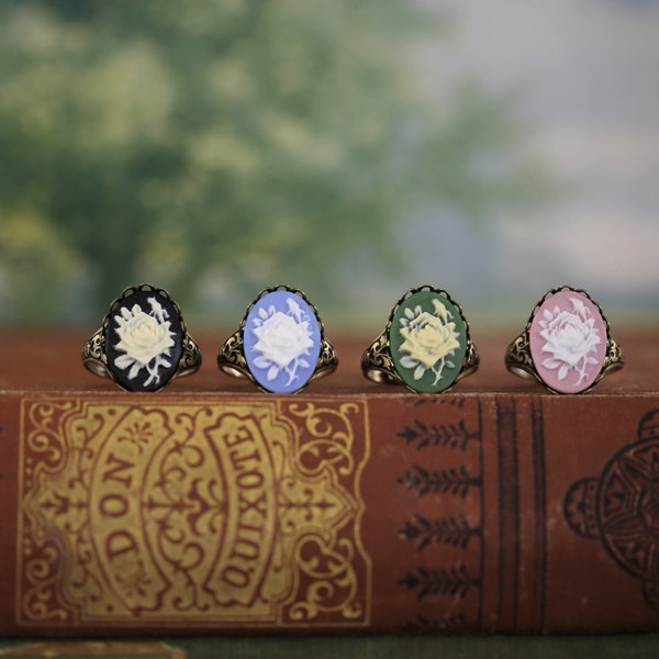 Rose Cameo Ring In Vintage Style - Pick a Cameo Color and Metal
