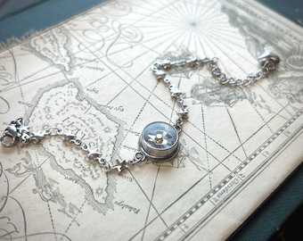 Pulsera con brújula: brújula magnética funcional en cadena ajustable con forma de estrella / Joyería de viaje de acero inoxidable