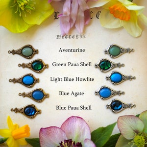 Aventurine Stone Victorian Pendant Necklace Choose from Semi-Precious Stones and Shells in Antiqued Silver or Brass 画像 10