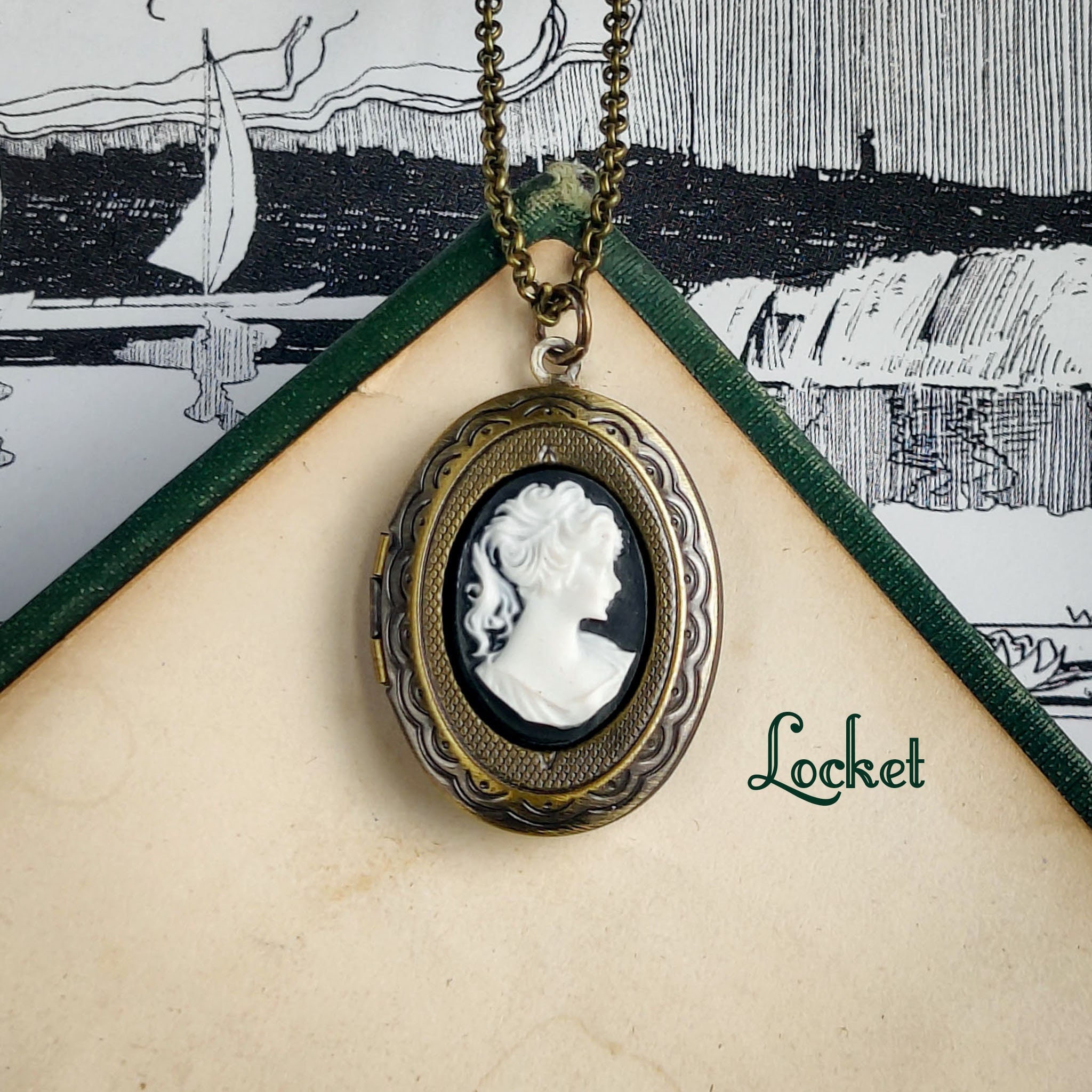 Lady Cameo Oval Vintage Style Antiqued Brass Locket