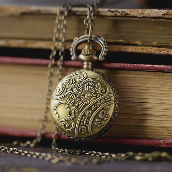 Filigree Pocket Watch Necklace for Women – Antique Brass  display picture 1