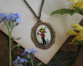 Vintage Holly Hobbie Cabochon Necklaces in Antiqued Brass or Silver - Choose a Character