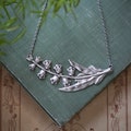 Lily of the Valley Vintage Style Flower Necklace in Antique Silver or Brass