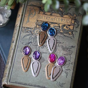 Handmade Iridescent Abalone Shell Bookmarks, Gift for Poet, Boho Metal Bookmark in Silver or Brass, Blue Purple Green Pink Yellow or Grey