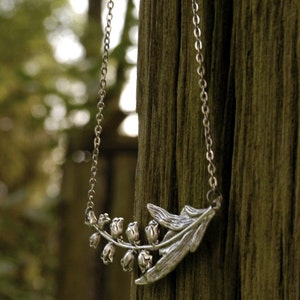 Antiqued silver vintage style victorian bellflower lily of the valley necklace.