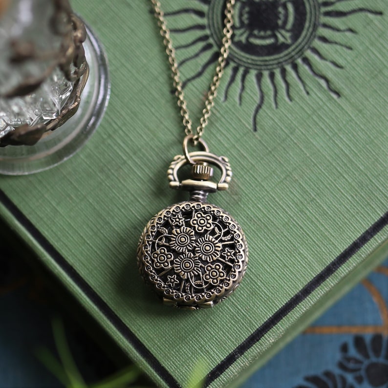 Floral Pocket Watch Necklace With Vintage Design Pick a Style Etsy