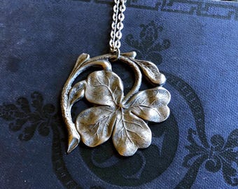 Four Leaf Clover Necklace, Large Brass or Silver Clover Pendant, Vintage Style Irish Jewelry