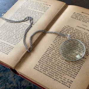 Magnifying Glass Pendant Necklace in Antique Brass or Silver Vintage Style Silver