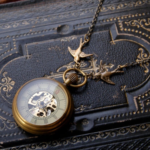 Brass Pocket Watch Necklace With Glass Front Battery Etsy