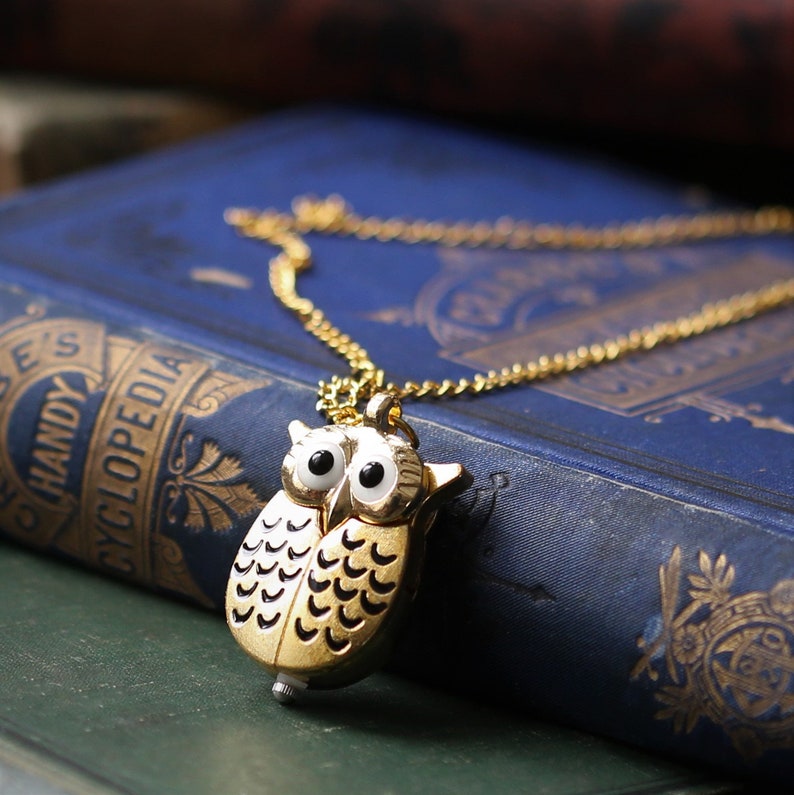 Silver Owl Watch Necklace with Wings Choose Gold, Brass, Gunmetal or Silver Finish image 7