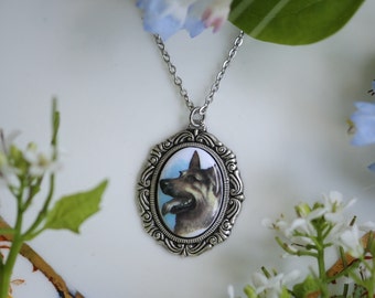 Vintage Dog Cabochon Necklace in Antiqued Silver or Brass - Choose a Canine