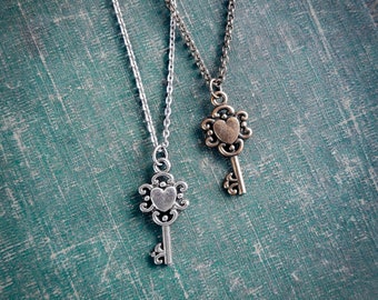 Key To My Heart Necklace in Antiqued Silver or Brass