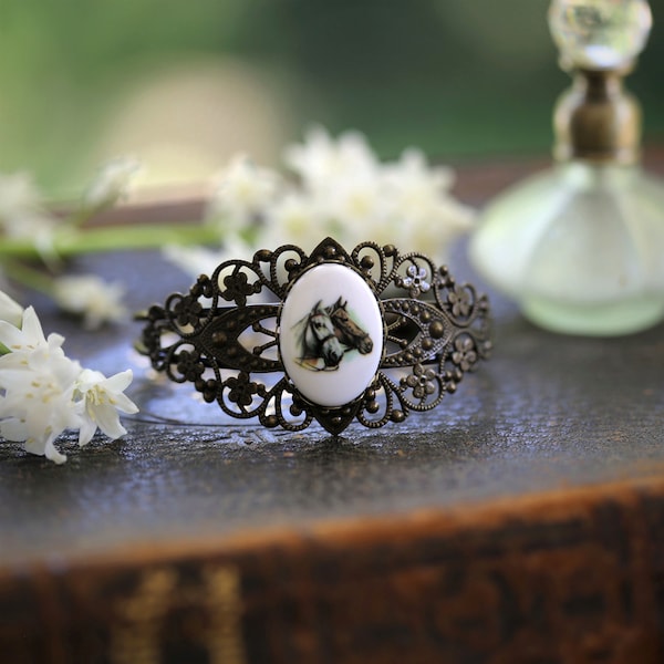 Vintage Horse Cabochon Cuff Bracelet