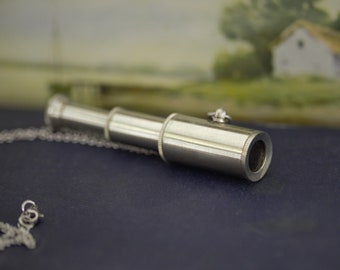 Mini WorkingTelescope Necklace in Silver or Brass, Antique Style Nautical Telescope Pendant
