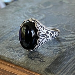 Stone Ring - Black Onyx, White Howlite or Black and Gray Snowflake Obsidian in Silver or Brass 14x10mm
