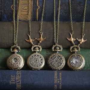 Vintage Scrollwork Style Pocket Watch Necklace in Bronze