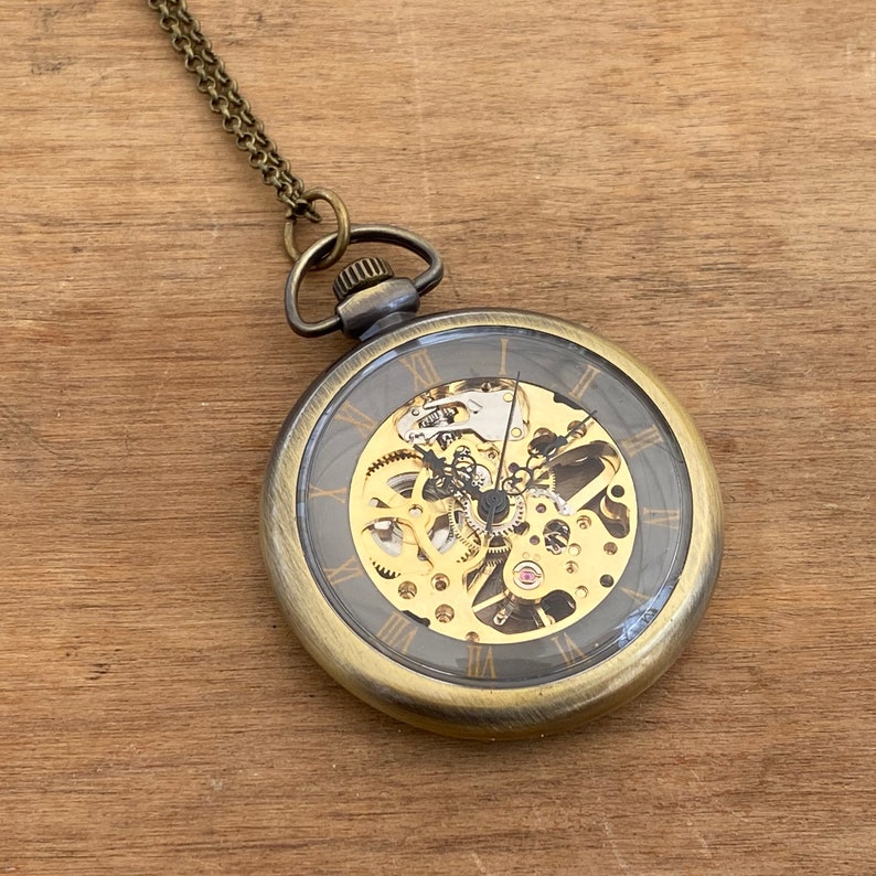 Stagecoach Master Brass Mechanical Pocket Watch on Fob or Necklace Vintage Style image 8