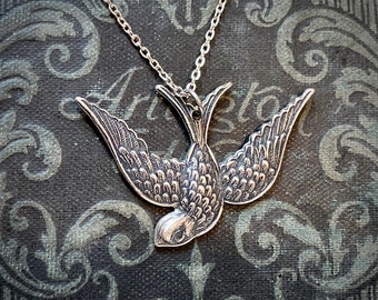 Swooping Bird Necklace - Brass, Silver or Patina