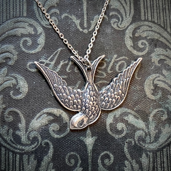 Swooping Bird Necklace - Brass, Silver or Patina