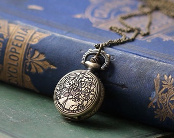 Time Lord Watch Necklace in Antique Brass Finish - Choose Ship, Clock Face, Zodiac or Time Lord