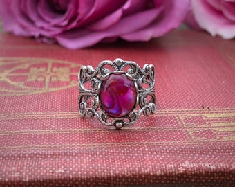 Paua Shell Filigree Ring in PInk or Purple