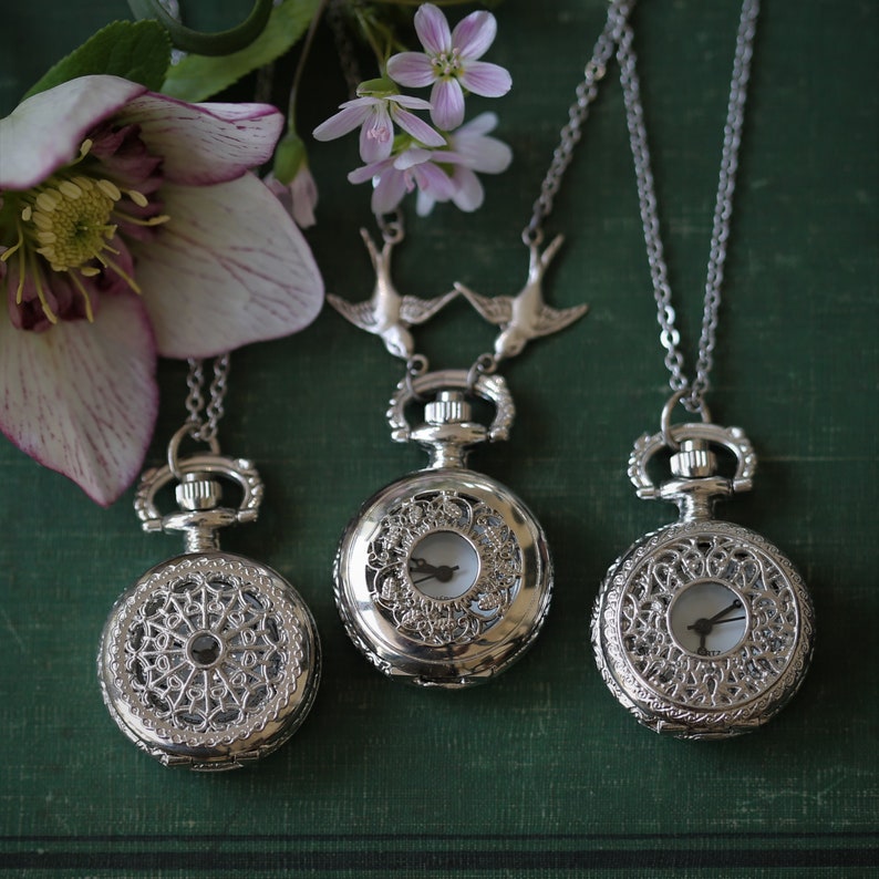 Small Pocket Watch Pendant Necklace in Silver Choose From Etsy
