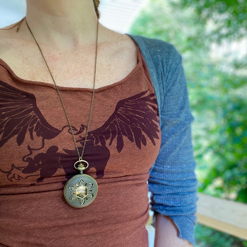 Winter Solstice Mechanical Pocket Watch in Antiqued Brass Necklace Chain