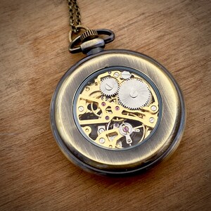 Stagecoach Master Brass Mechanical Pocket Watch on Fob or Necklace Vintage Style image 7