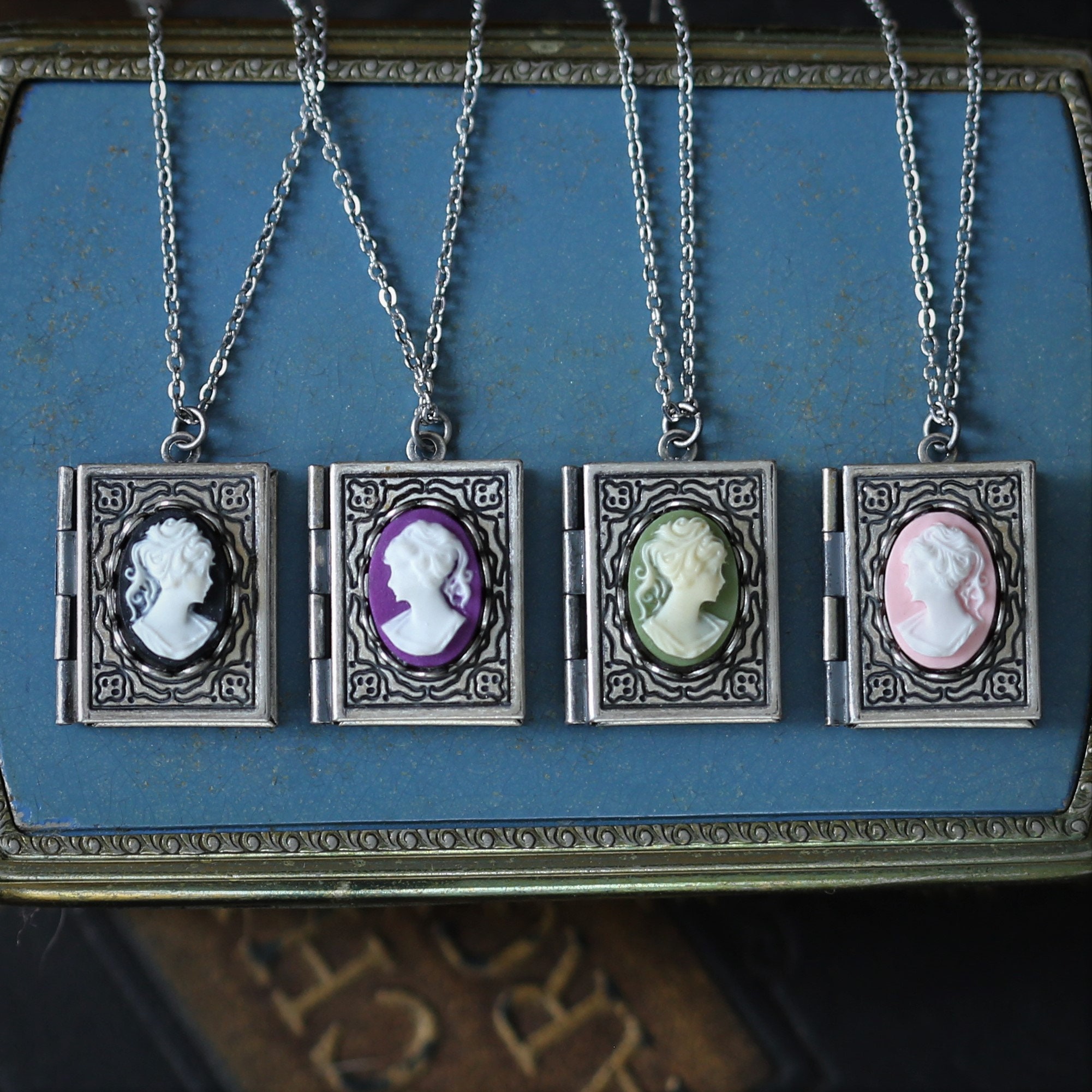 Book Locket Necklace in Vintage Antique Silver Romantic Novel Victorian…