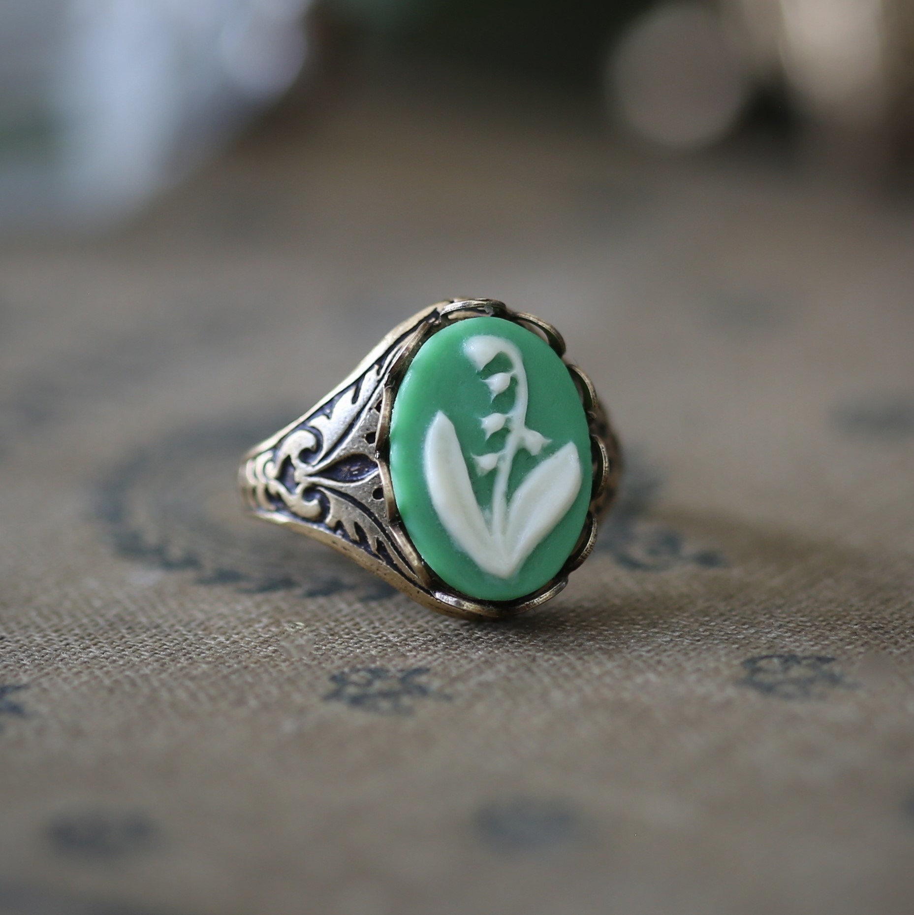 Lily of the Valley Ring - Choose a Green, Orange, Blue or Black Vinta…
