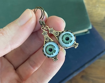 Doll Eye Earrings- choose blue, green, brown, silver, bronze