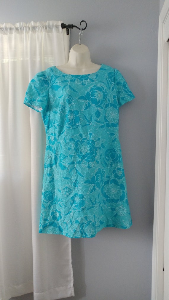 1960s Turquoise Floral Plus-Size Sheath Dress