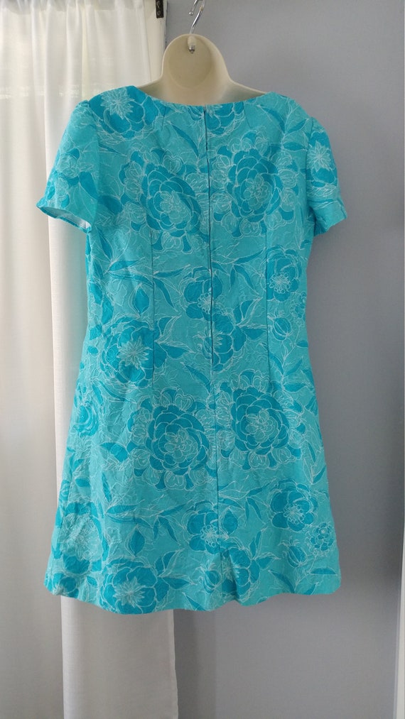 1960s Turquoise Floral Plus-Size Sheath Dress - Gem