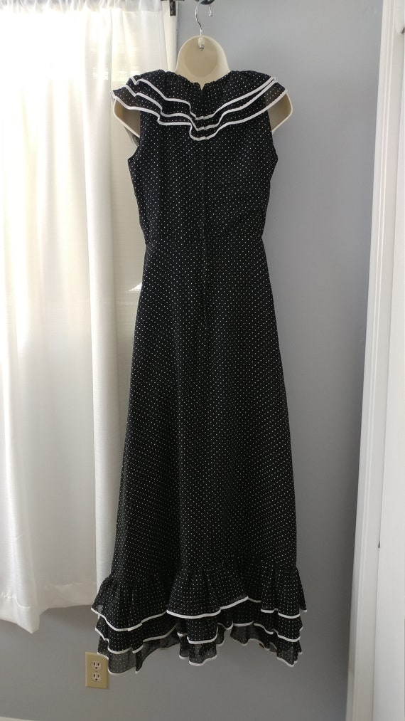 1970s BLACK Dotted Swiss Ruffled Maxi Dress - image 2