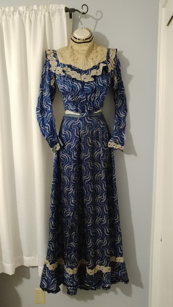 Antique 1900s Edwardian Printed Silk Two Piece Dre