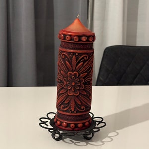 Vintage Red candle from the 70s, vintage big candle, with vintage candle holder, big pillar candle, vintage