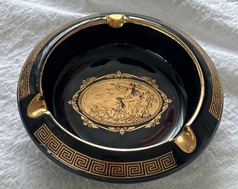 ヴィンテージギリシャ24金スパイロプロスコバルトブルー磁器灰皿