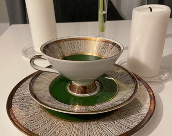 Set di tazze da tè e piattini Bavaria, set di tazze da tè vintage in oro verde o tazza di caffè, Winterling Bavaria, tazza da tè da collezione