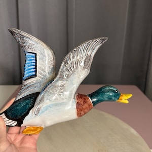 Vintage flying duck, ceramic wall decor figurine, wall bird decorative collectible, handpainted duck figurine, made in Italy