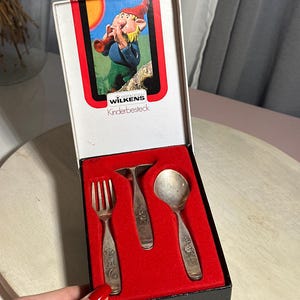 Wilkens Baby Cutlery Set – Mickey Mouse Children&#39;s Silverware, 90s Vintage, Silver Plated, fork spoon and knife