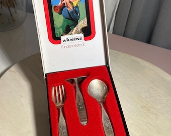 Wilkens Baby Cutlery Set – Mickey Mouse Children's Silverware, 90s Vintage, Silver Plated, fork spoon and knife