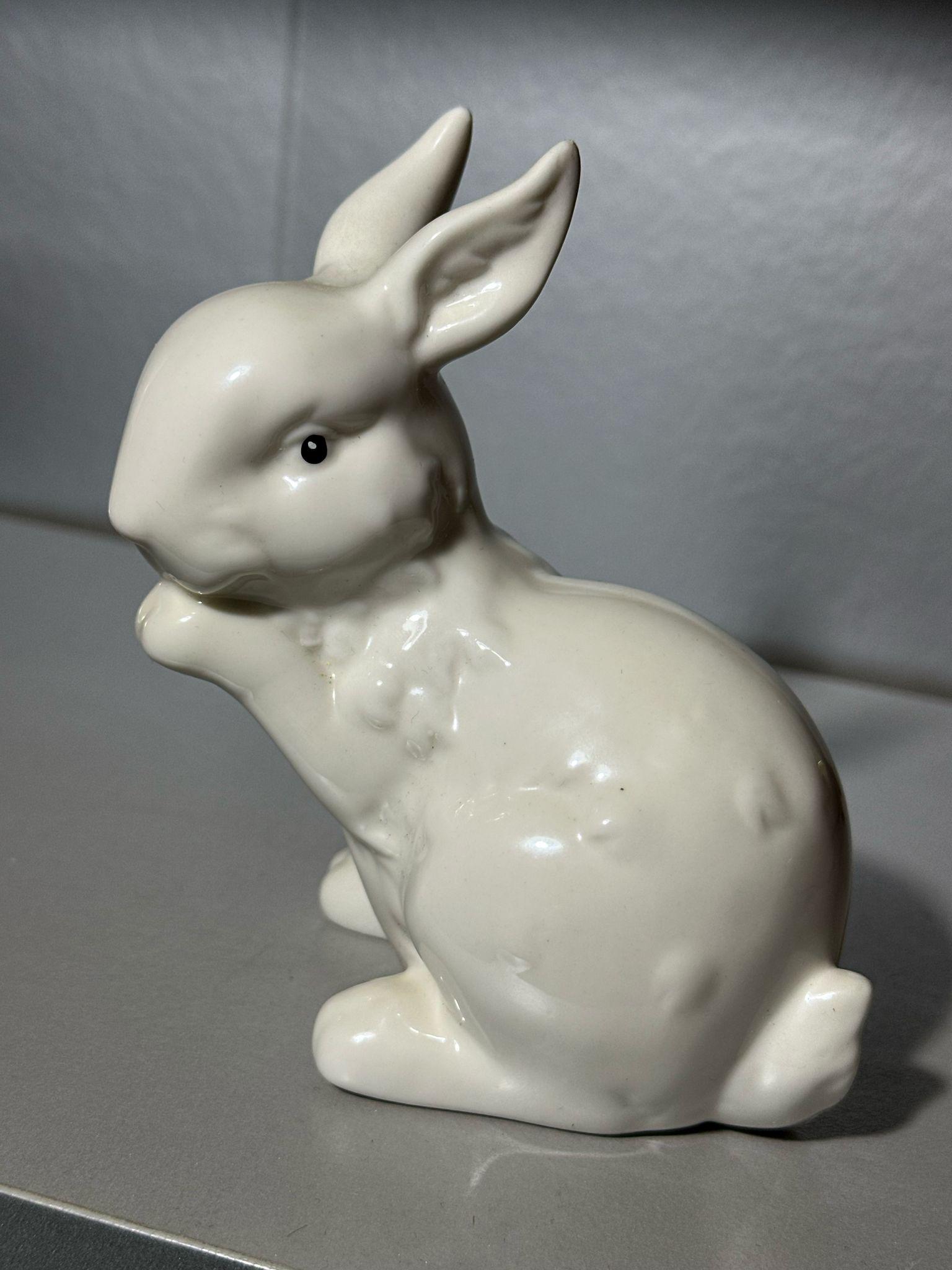 Large Vintage White Porcelain Rabbit, Elegant Bunny Figurine