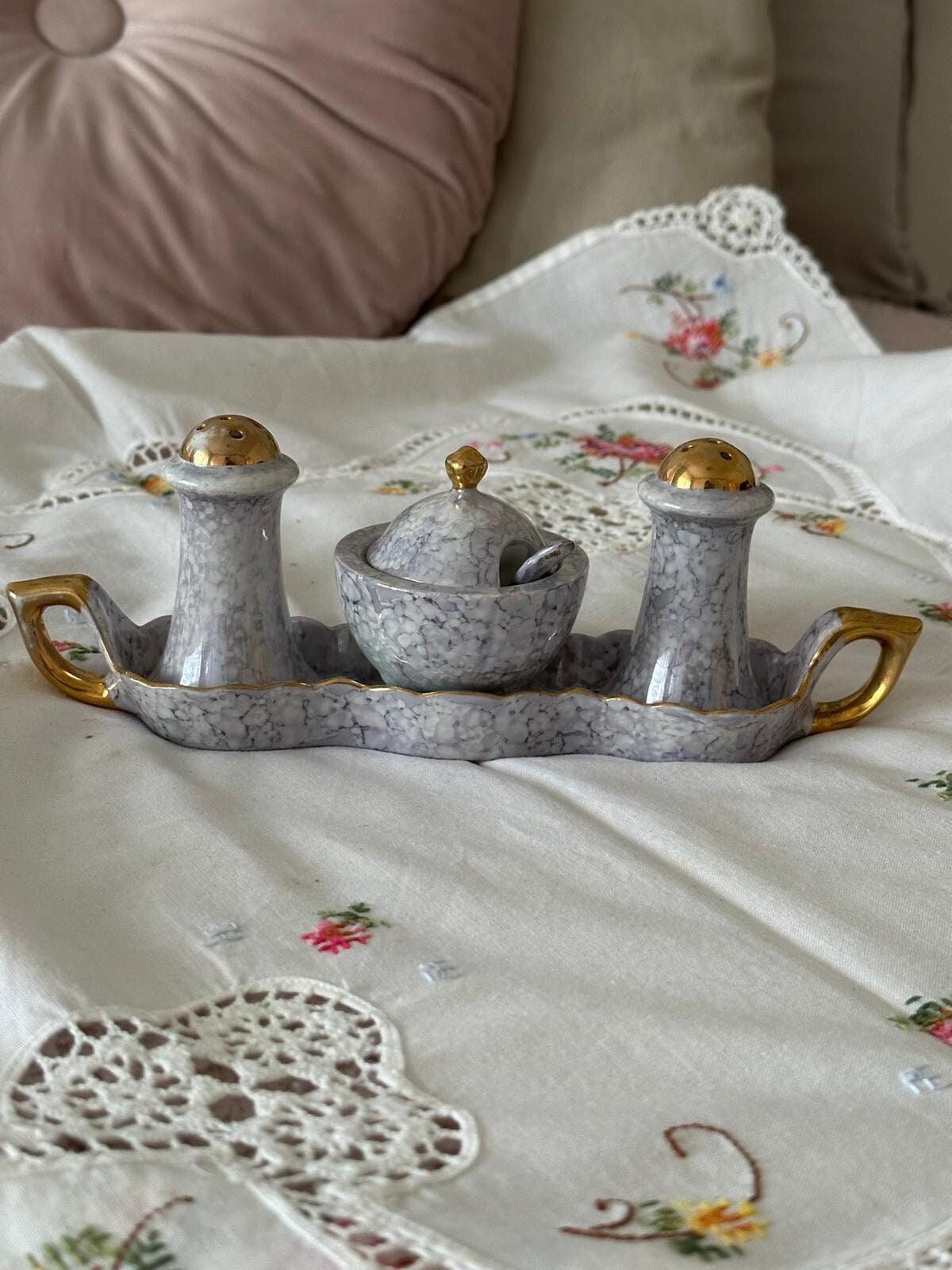 Vintage German Cruet Set, Vintage Condiment Set- Sugar, Salt