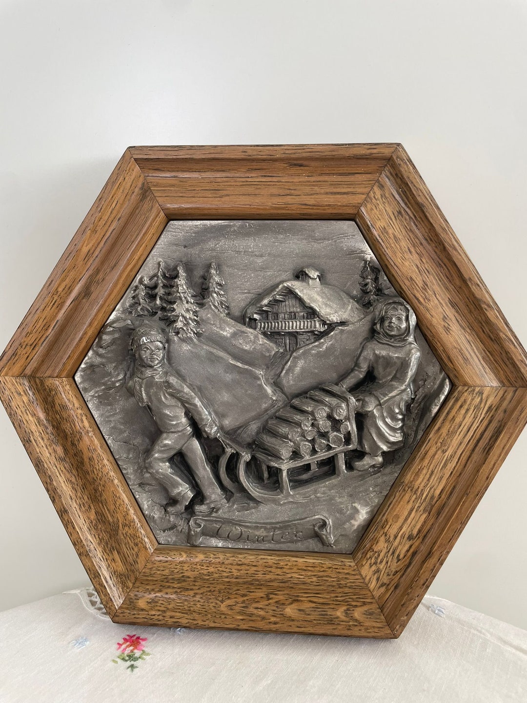 Set of 4 Zinn/pewter Oak Frame Seasons Plaques, Vintage Set of 4 ...